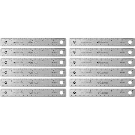 Westcott Rulers, 6"L, Stainless Steel, Nonslip Cork Back, 12/BX, SR PK ACM10414BX